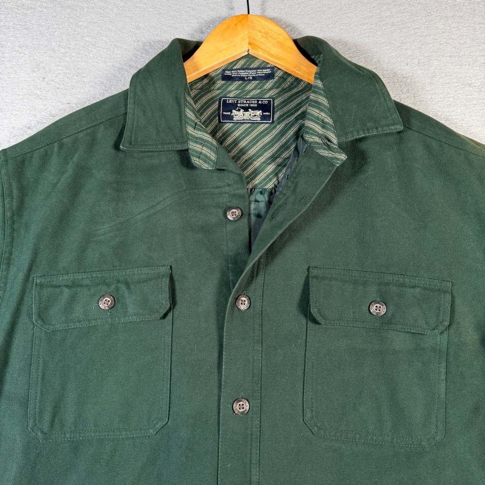 Levi‎ Strauss Co Mens Long Sleeve Button Down Shirt Green Plaid Lined Size L - Picture 4 of 13